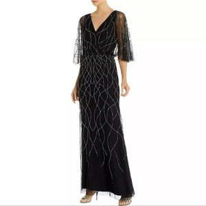 New with Tags Adrianna Papell Womens Beaded V Neck Evening Formal Dress Gown